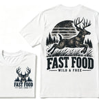 Fast Food Wild & Free Deer Hunting T-Shirt EST.Year Vintage Buck Hunter Forest Graphic Tee