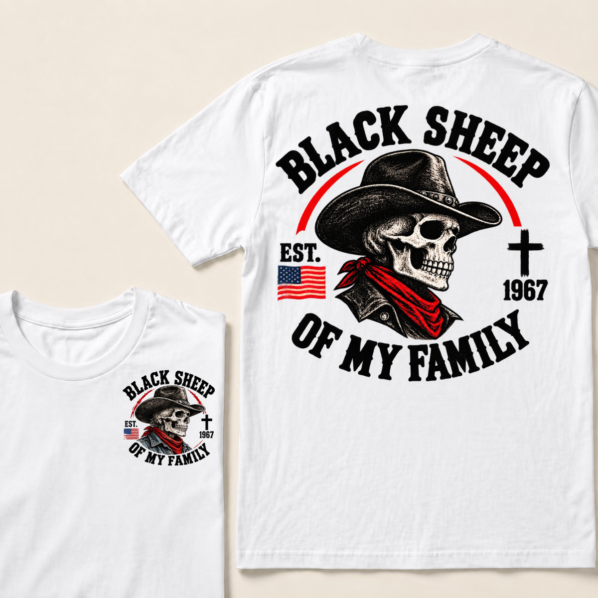 Custom Your Year Black Sheep Of My Family Cow Skull T-shirt