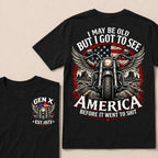 Gen X Est Year Winged Motorcycle T-Shirt | I May Be Old But I Got To See America Before It Went To Shit