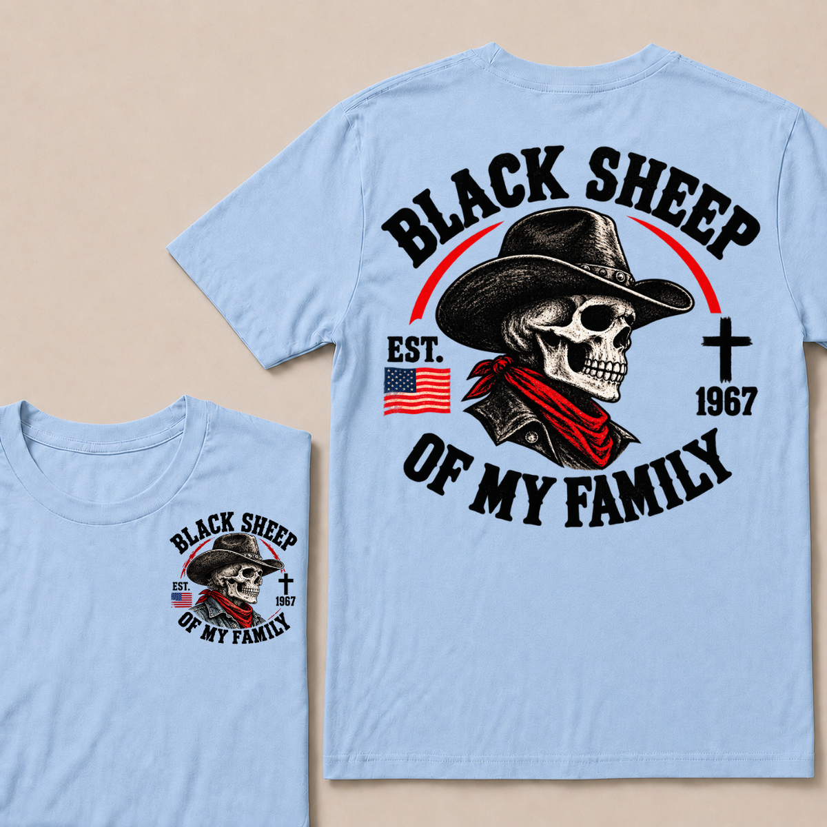Custom Your Year Black Sheep Of My Family Cow Skull T-shirt