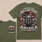 Gen X Est Year Winged Motorcycle T-Shirt | I May Be Old But I Got To See America Before It Went To Shit