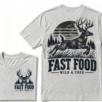 Fast Food Wild & Free Deer Hunting T-Shirt EST.Year Vintage Buck Hunter Forest Graphic Tee
