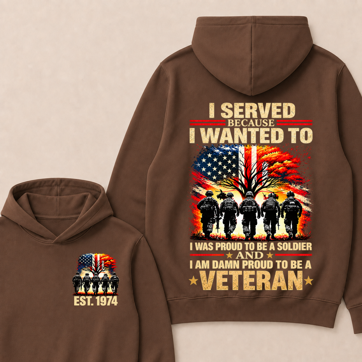 I Served Because I Wanted To I Was Proud To Be A Soldier And I Am Damn Proud To Be A Veteran Est. Year Hoodie