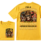 EST.Year I'm A Grumpy Old Man My Level Of Sarcasm Depends On Your Level Of Stupidity Cowboy Skull American Flag Graphic T-Shirt