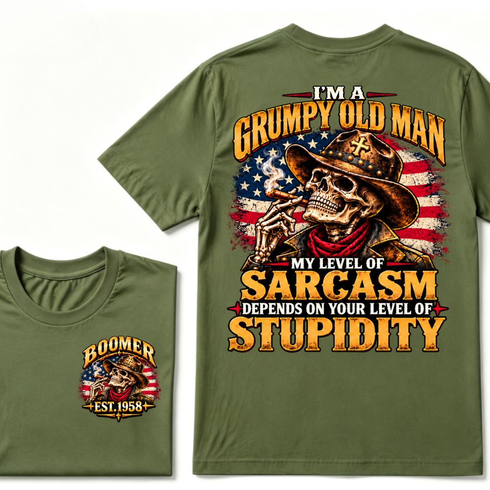 I'm A Grumpy Old Man. My Level Of Sarcasm Depends On Your Level Of Stupidity Boomer Est. Year Tee