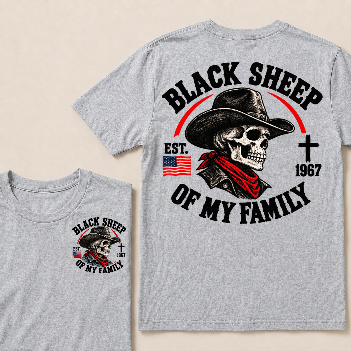 Custom Your Year Black Sheep Of My Family Cow Skull T-shirt