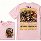 EST.Year I'm A Grumpy Old Man My Level Of Sarcasm Depends On Your Level Of Stupidity Cowboy Skull American Flag Graphic T-Shirt