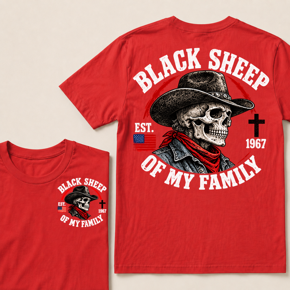 Custom Your Year Black Sheep Of My Family Cow Skull T-shirt
