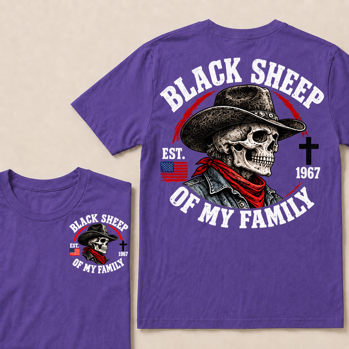 Custom Your Year Black Sheep Of My Family Cow Skull T-shirt