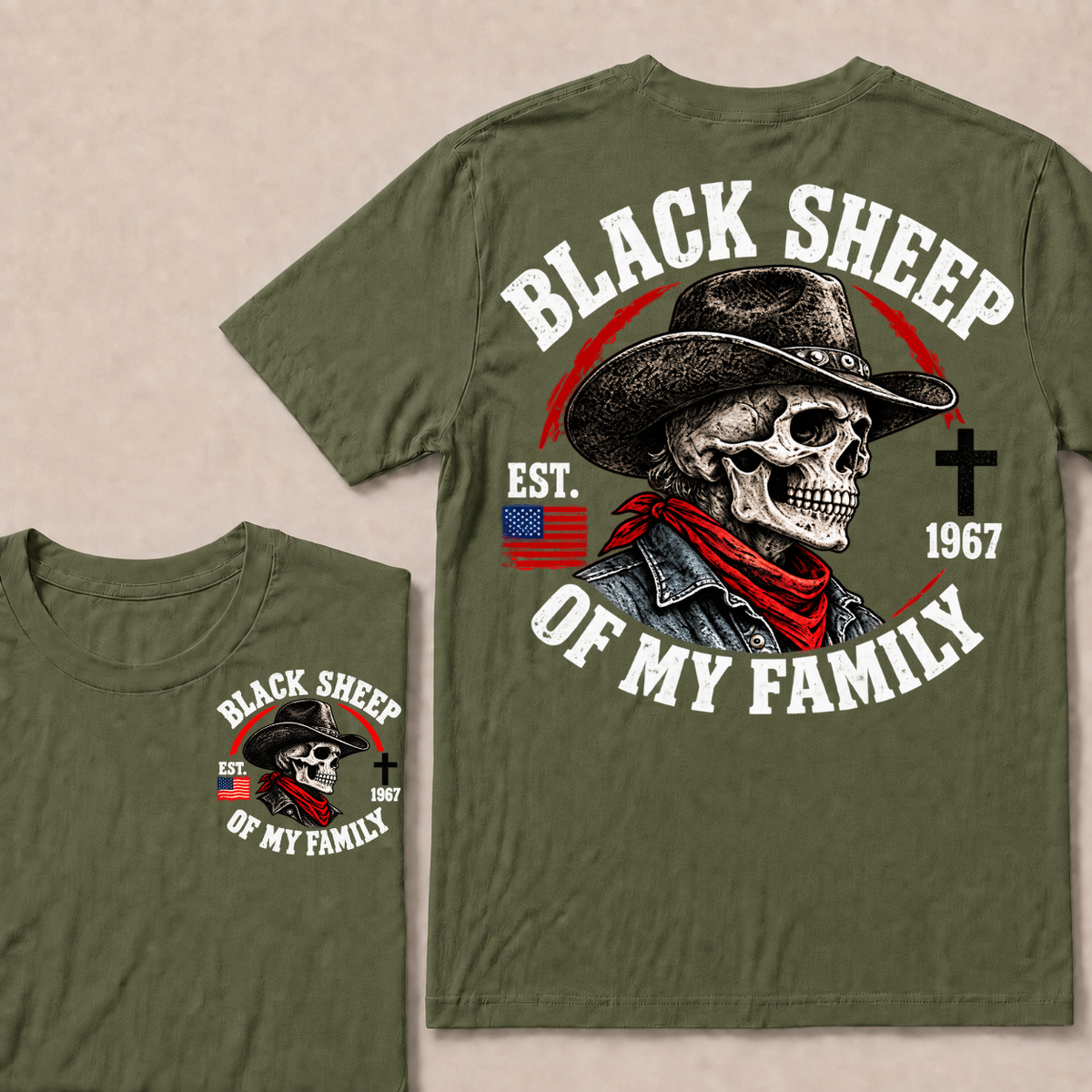 Custom Your Year Black Sheep Of My Family Cow Skull T-shirt