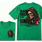 Black Sheep Of My Family Romans 12:2 Bible Verse Skull Hooded EST.Year T-Shirt, Christian Patriotic Tee