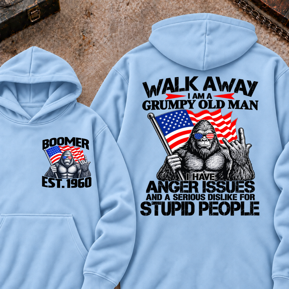 EST.Year Walk Away I Am A Grumpy Old Man I Have Anger Issues And A Serious Dislike For Stupid People Graphic Hoodie