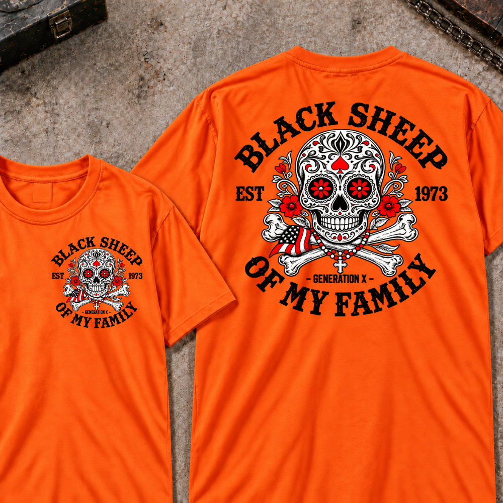 Black Sheep Of My Family Custom EST.Year Gen X Patriotic Sugar Skull Vintage Graphic Tee
