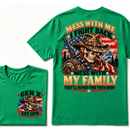 MESS WITH ME I FIGHT BACK MESS WITH MY FAMILY THEY'LL NEVER FIND YOUR BODY EST.Year Vintage Protection Graphic T-Shirt
