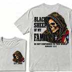 Black Sheep Of My Family Romans 12:2 Bible Verse Skull Hooded EST.Year T-Shirt, Christian Patriotic Tee