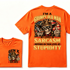 EST.Year I'm A Grumpy Old Man My Level Of Sarcasm Depends On Your Level Of Stupidity Cowboy Skull American Flag Graphic T-Shirt