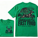 Fast Food Wild & Free Deer Hunting T-Shirt EST.Year Vintage Buck Hunter Forest Graphic Tee