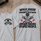 Custom Your Year Walk Away I Am A Grumpy Old Man I Have Anger Issues And A Serious Dislike For Stupid People Vintage Skull Retro Graphic T-Shirt