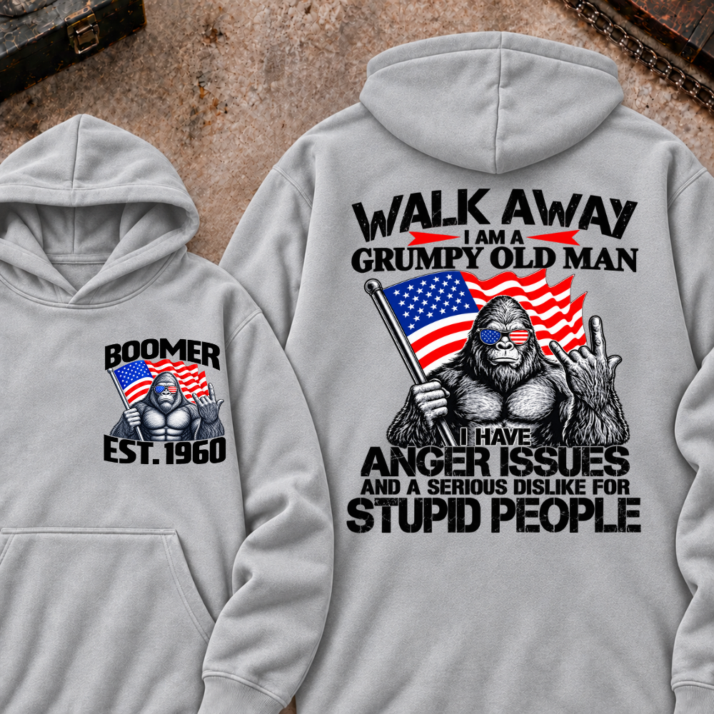 EST.Year Walk Away I Am A Grumpy Old Man I Have Anger Issues And A Serious Dislike For Stupid People Graphic Hoodie