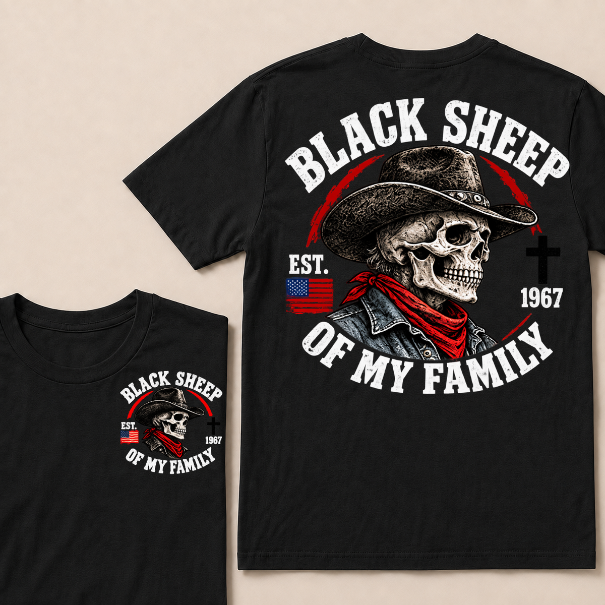 Custom Your Year Black Sheep Of My Family Cow Skull T-shirt