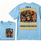 EST.Year I'm A Grumpy Old Man My Level Of Sarcasm Depends On Your Level Of Stupidity Cowboy Skull American Flag Graphic T-Shirt
