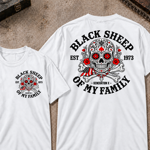 Black Sheep Of My Family Custom EST.Year Gen X Patriotic Sugar Skull Vintage Graphic Tee