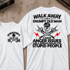 Custom Your Year Walk Away I Am A Grumpy Old Man I Have Anger Issues And A Serious Dislike For Stupid People Vintage Skull Retro Graphic T-Shirt