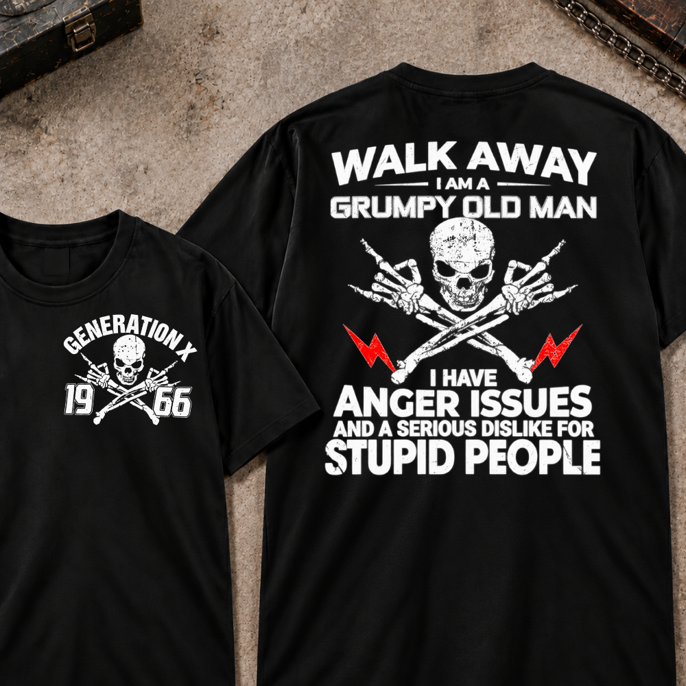 Custom Your Year Walk Away I Am A Grumpy Old Man I Have Anger Issues And A Serious Dislike For Stupid People Vintage Skull Retro Graphic T-Shirt