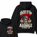 EST.Year Oh I Pissed You Off Suck It Up Buttercup I'm An Asshole It's What I Do American Flag Skull Graphic Hoodie, Funny Gen X Sarcastic Hooded Sweatshirt