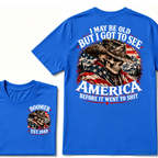 Boomer EST.Year Cowboy Skull American Flag I May Be Old But I Got To See America Vintage Graphic T-Shirt