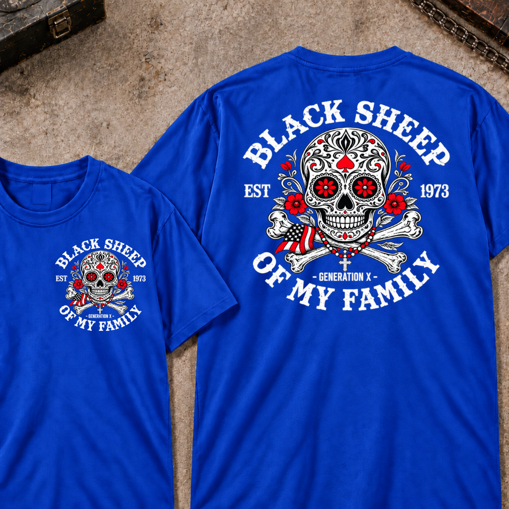 Black Sheep Of My Family Custom EST.Year Gen X Patriotic Sugar Skull Vintage Graphic Tee