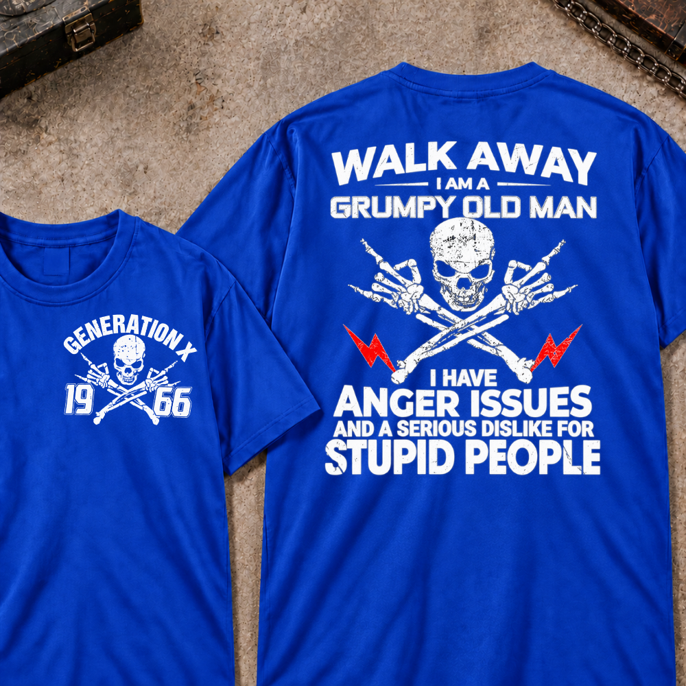 Custom Your Year Walk Away I Am A Grumpy Old Man I Have Anger Issues And A Serious Dislike For Stupid People Vintage Skull Retro Graphic T-Shirt