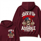 EST.Year Oh I Pissed You Off Suck It Up Buttercup I'm An Asshole It's What I Do American Flag Skull Graphic Hoodie, Funny Gen X Sarcastic Hooded Sweatshirt