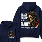 Black Sheep Of My Family Romans 12:2 Bible Verse Skull Hooded EAT.Year Hoodie, Christian Patriotic Hoodie