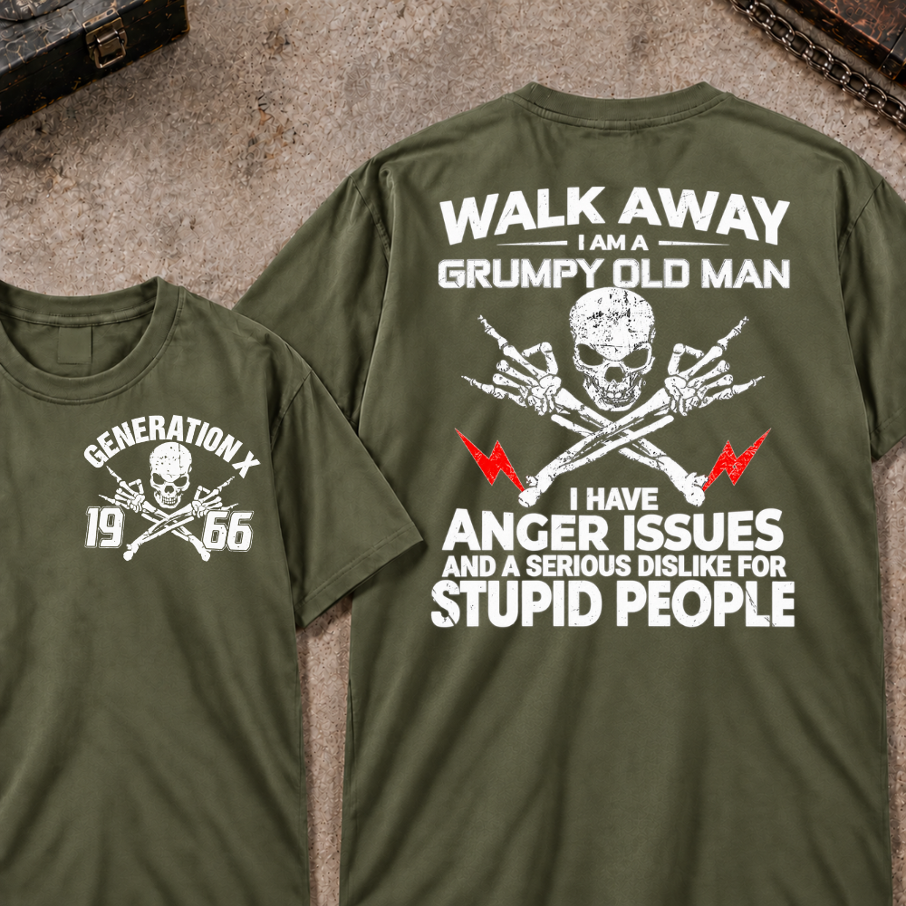 Custom Your Year Walk Away I Am A Grumpy Old Man I Have Anger Issues And A Serious Dislike For Stupid People Vintage Skull Retro Graphic T-Shirt