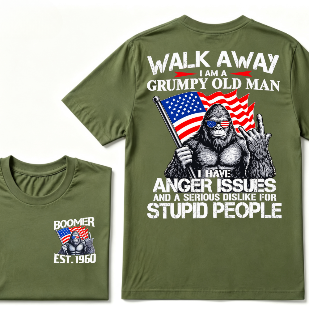 Walk Away I Am A Grumpy Old Man I Have Anger Issues And A Serious Dislike For Stupid People Vintage Cool Fashion Tee