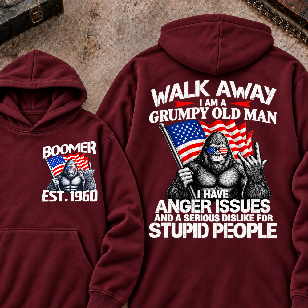 EST.Year Walk Away I Am A Grumpy Old Man I Have Anger Issues And A Serious Dislike For Stupid People Graphic Hoodie