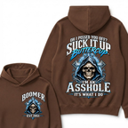 EST.Year Oh I Pissed You Off Suck It Up Buttercup I'm An Asshole It's What I Do Skull Graphic Hoodie, Funny Boomer Sarcastic Hooded Sweatshirt