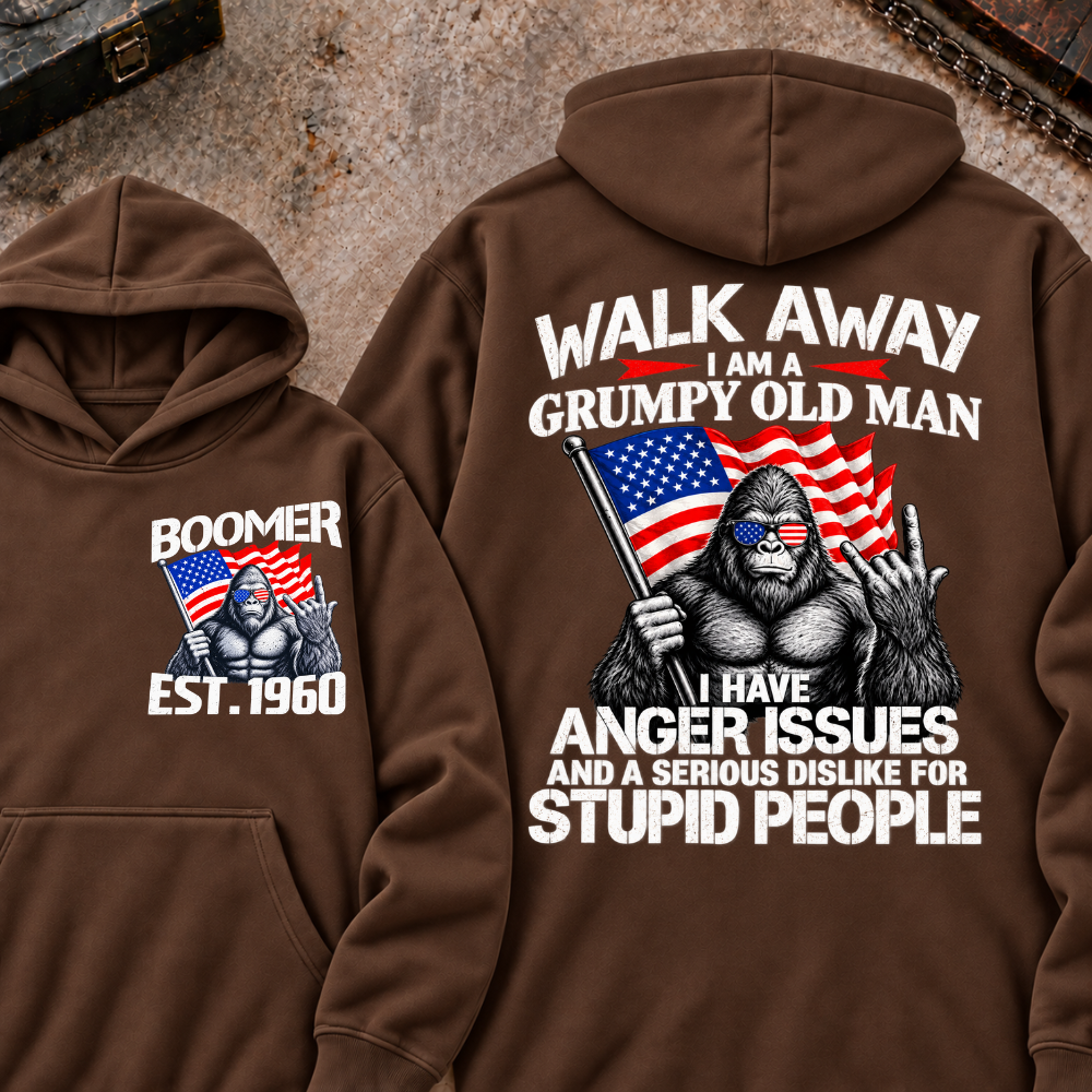 EST.Year Walk Away I Am A Grumpy Old Man I Have Anger Issues And A Serious Dislike For Stupid People Graphic Hoodie