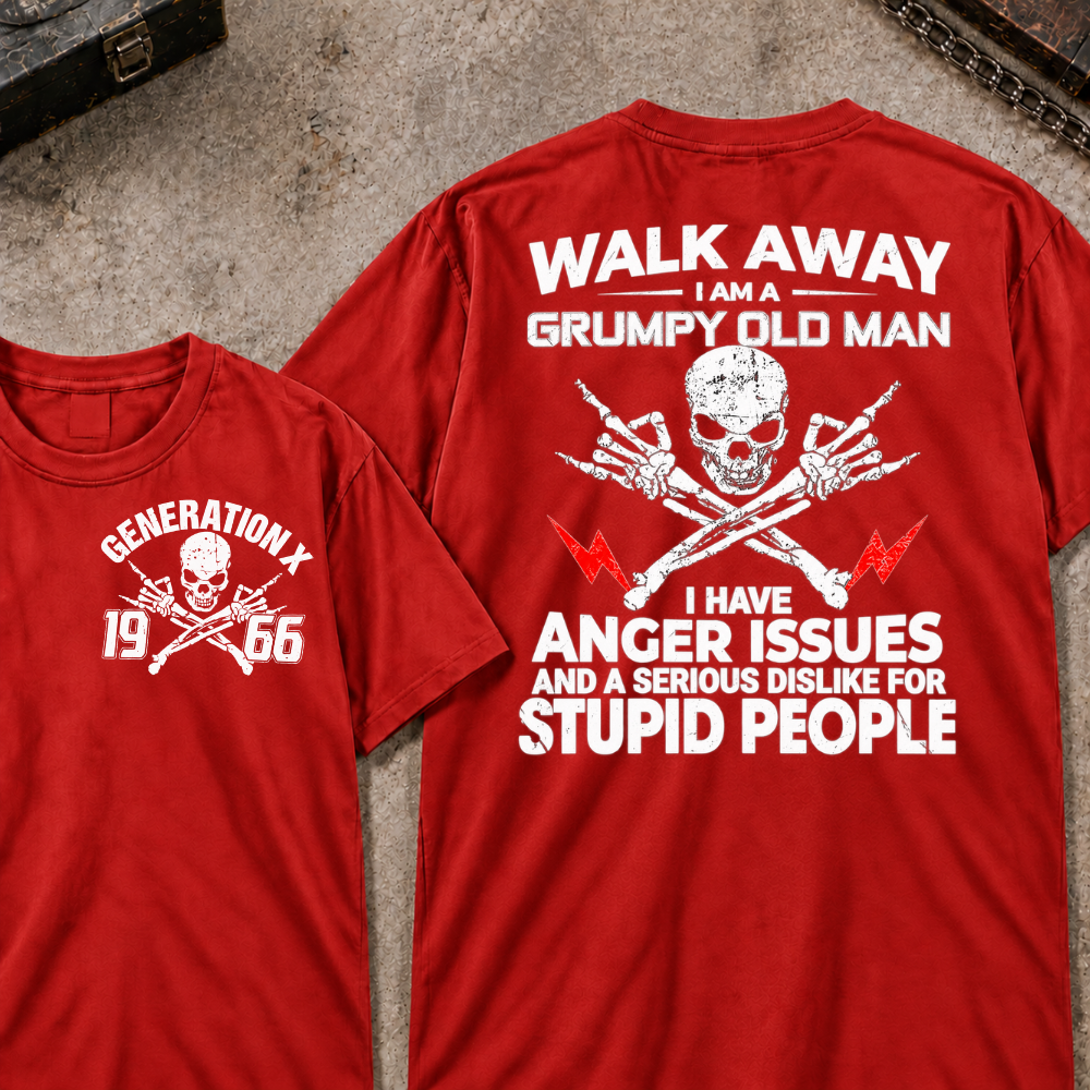Custom Your Year Walk Away I Am A Grumpy Old Man I Have Anger Issues And A Serious Dislike For Stupid People Vintage Skull Retro Graphic T-Shirt
