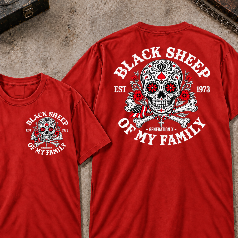Black Sheep Of My Family Custom EST.Year Gen X Patriotic Sugar Skull Vintage Graphic Tee