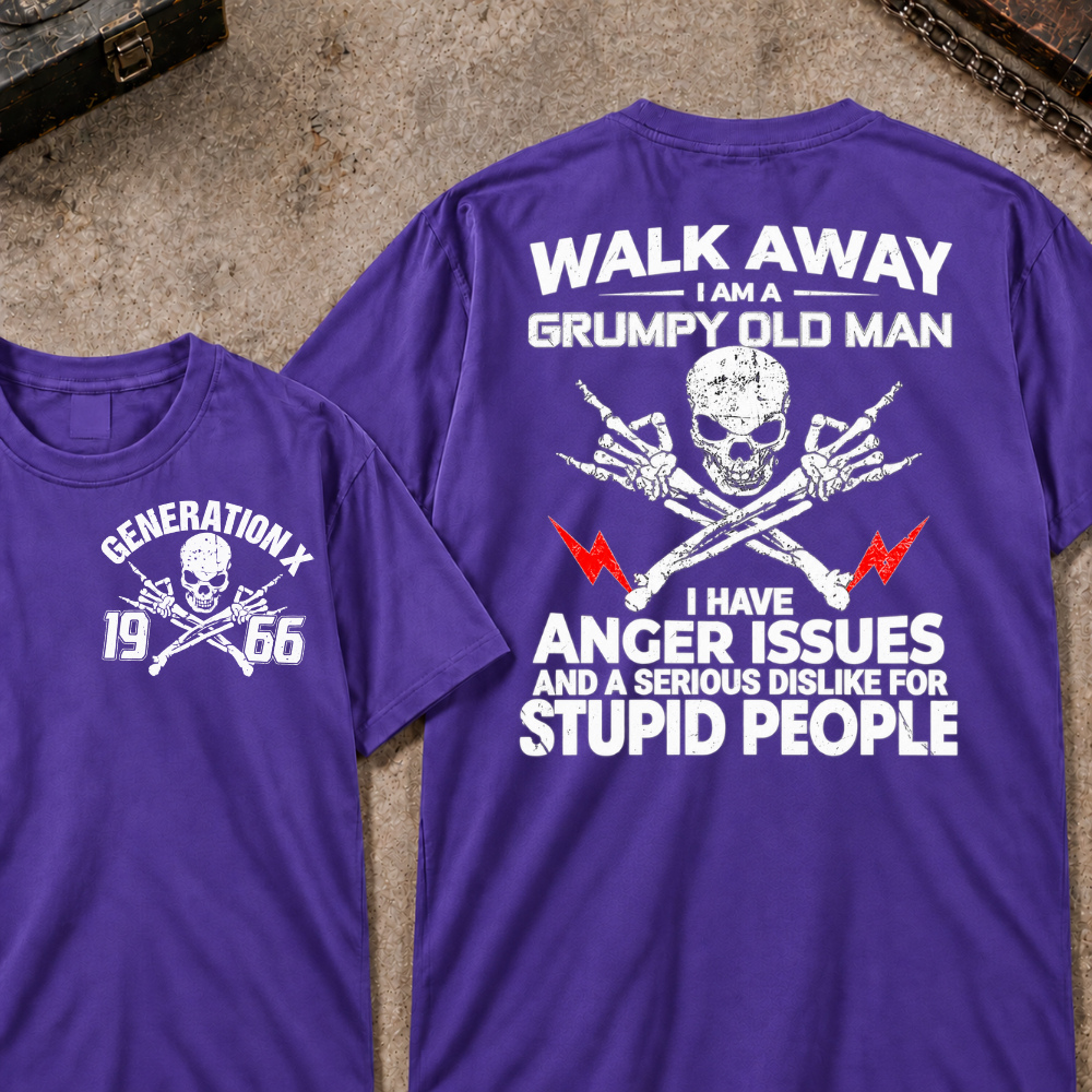 Custom Your Year Walk Away I Am A Grumpy Old Man I Have Anger Issues And A Serious Dislike For Stupid People Vintage Skull Retro Graphic T-Shirt