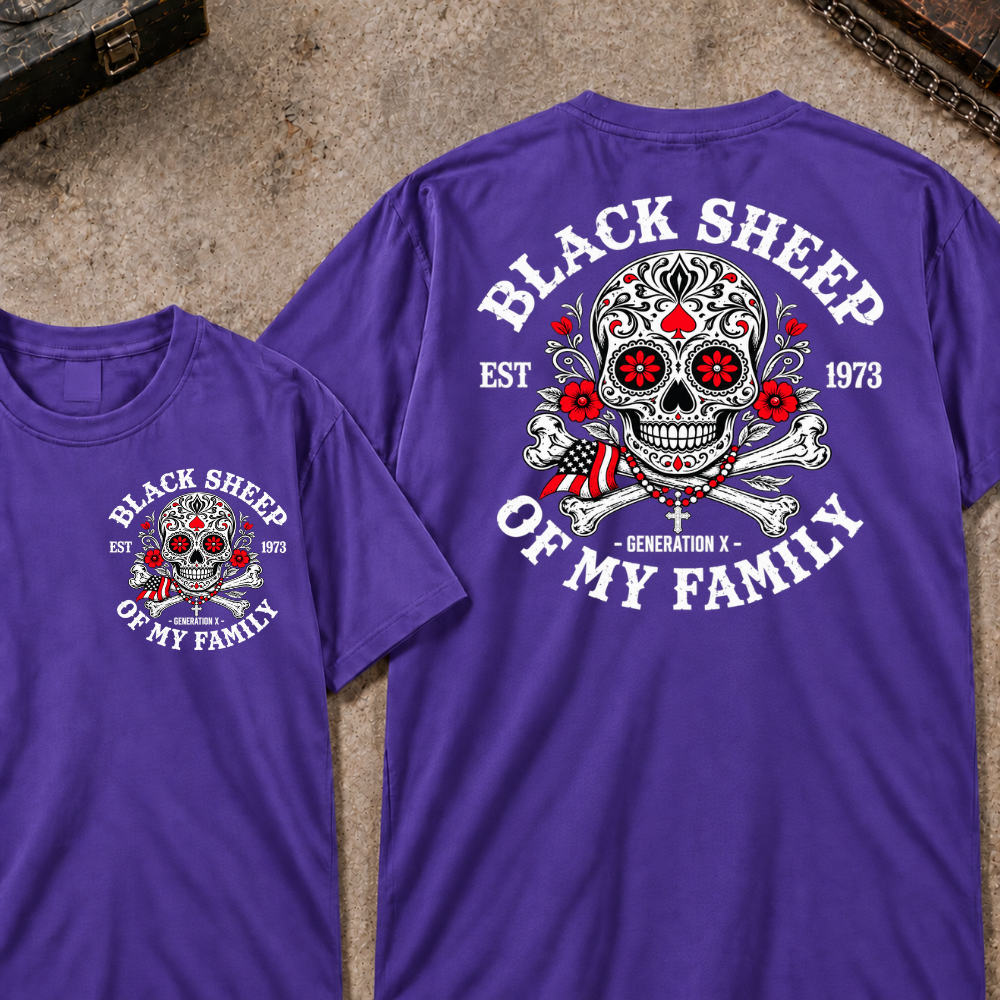 Black Sheep Of My Family Custom EST.Year Gen X Patriotic Sugar Skull Vintage Graphic Tee