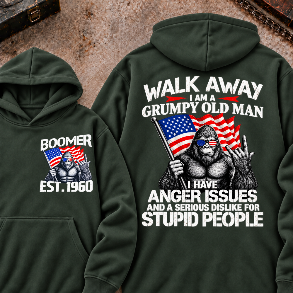 EST.Year Walk Away I Am A Grumpy Old Man I Have Anger Issues And A Serious Dislike For Stupid People Graphic Hoodie