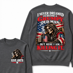 I Never Dreamed I’d Become A Grumpy Old Man But Here I Am Killing It EST.Year Patriotic Vintage Graphic Sweatshirt