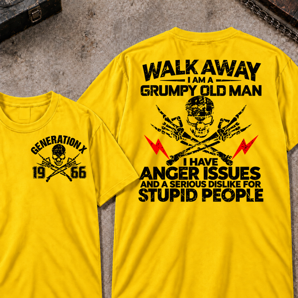 Custom Your Year Walk Away I Am A Grumpy Old Man I Have Anger Issues And A Serious Dislike For Stupid People Vintage Skull Retro Graphic T-Shirt