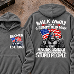 EST.Year Walk Away I Am A Grumpy Old Man I Have Anger Issues And A Serious Dislike For Stupid People Graphic Hoodie