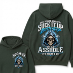 EST.Year Oh I Pissed You Off Suck It Up Buttercup I'm An Asshole It's What I Do Skull Graphic Hoodie, Funny Boomer Sarcastic Hooded Sweatshirt