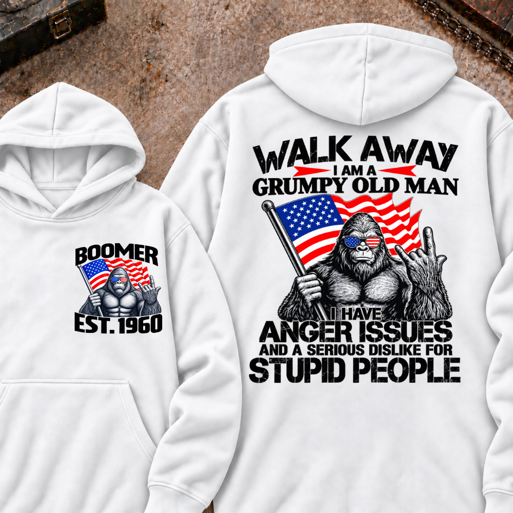 EST.Year Walk Away I Am A Grumpy Old Man I Have Anger Issues And A Serious Dislike For Stupid People Graphic Hoodie