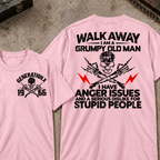 Custom Your Year Walk Away I Am A Grumpy Old Man I Have Anger Issues And A Serious Dislike For Stupid People Vintage Skull Retro Graphic T-Shirt